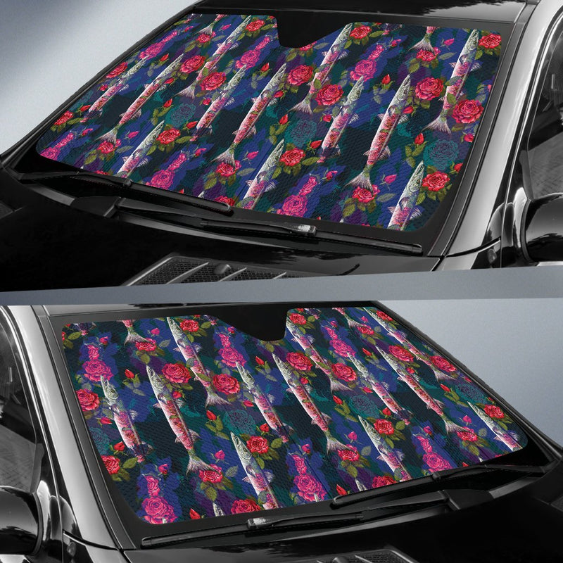 Barracuda with Folwer Pattern Print Design 01 Car Sun Shade-JORJUNE.COM