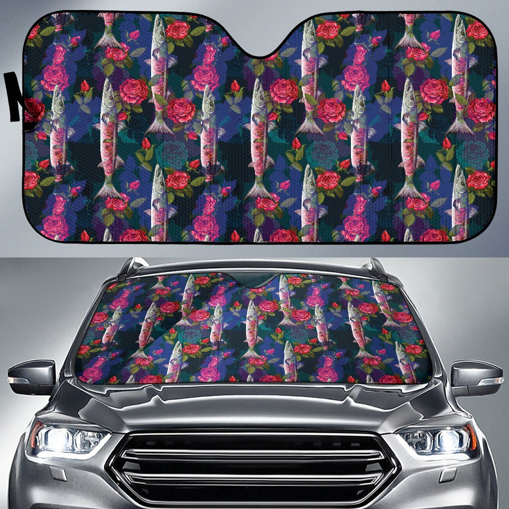 Barracuda with Folwer Pattern Print Design 01 Car Sun Shade-JORJUNE.COM