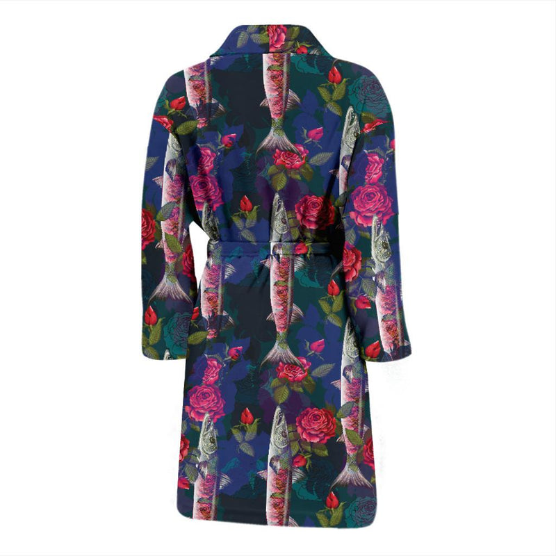 Barracuda with Folwer Pattern Print Design 01 Men Bathrobe-JORJUNE.COM