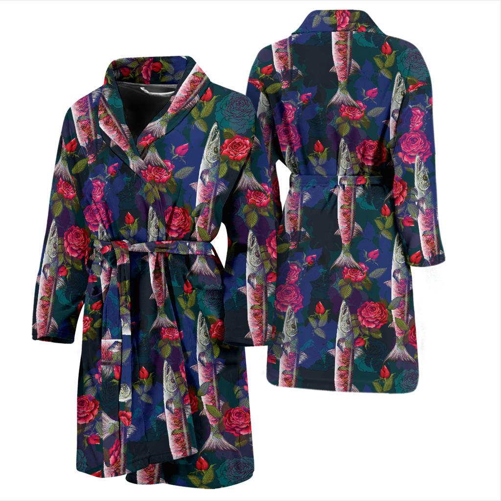 Barracuda with Folwer Pattern Print Design 01 Men Bathrobe-JORJUNE.COM
