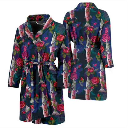 Barracuda with Folwer Pattern Print Design 01 Men Bathrobe-JORJUNE.COM