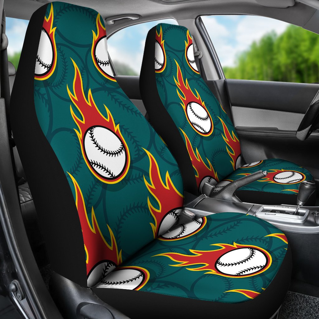 Baseball Fire Print Pattern Universal Fit Car Seat Covers