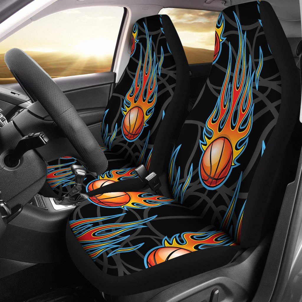 Basketball Fire Print Pattern Universal Fit Car Seat Covers