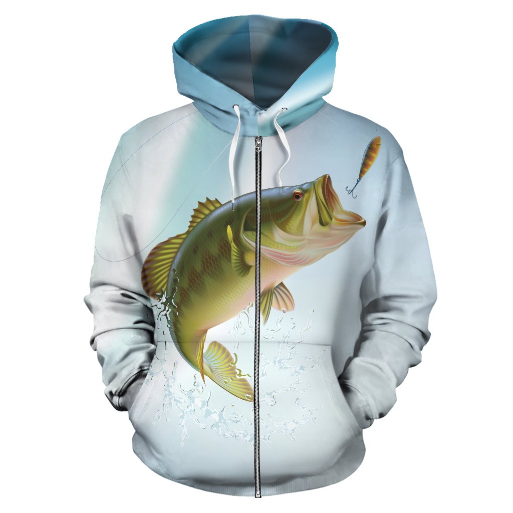 Bass Fishing 3D All Over Print Mens 4XL Zip Up Hoodie, Sweatshirt