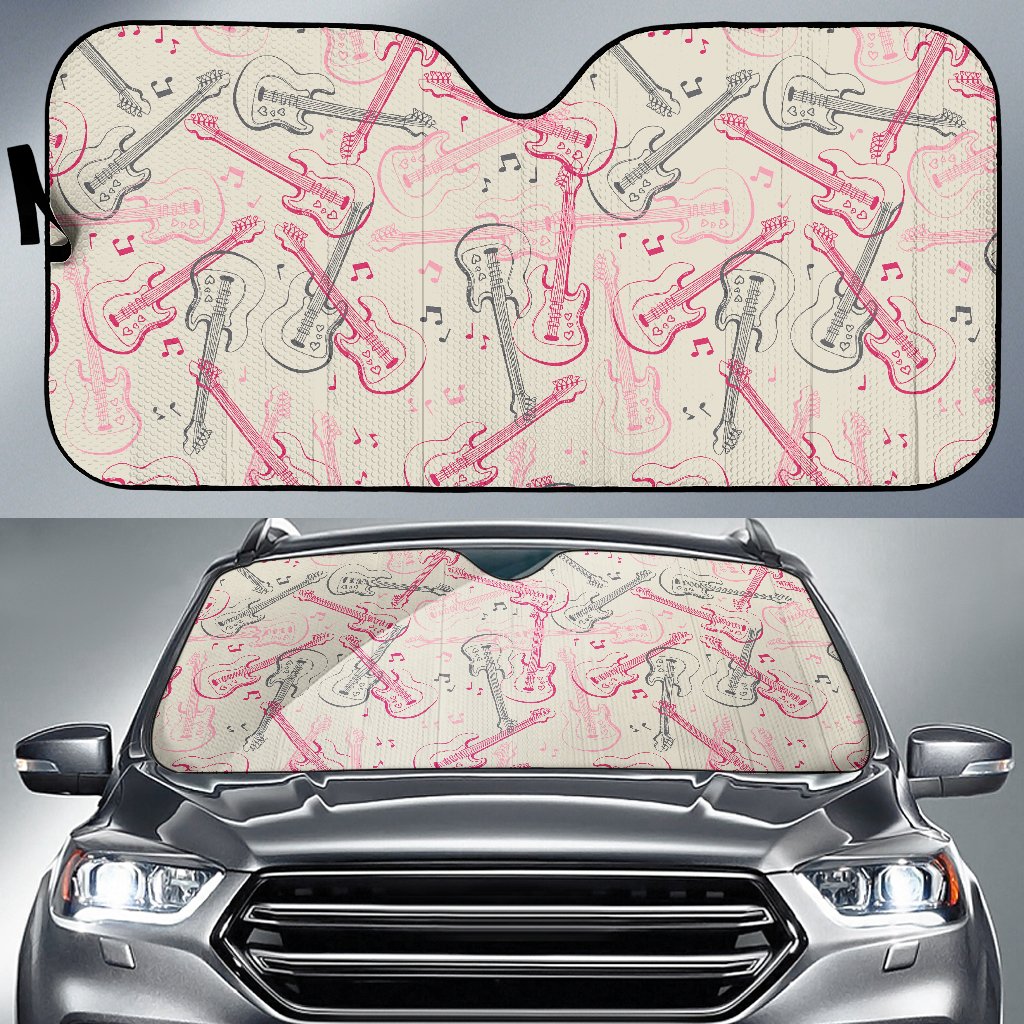 Bass Guitar Pattern Print Design 02 Car Sun Shade-JORJUNE.COM