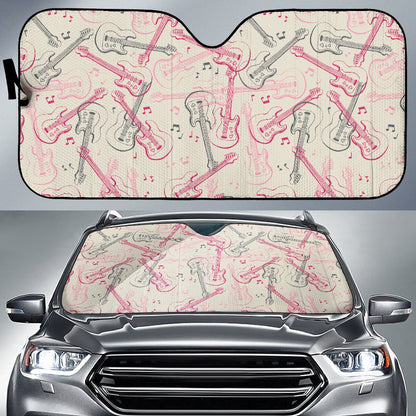 Bass Guitar Pattern Print Design 02 Car Sun Shade-JORJUNE.COM