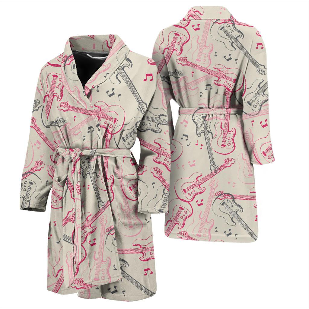 Bass Guitar Pattern Print Design 02 Men Bathrobe-JORJUNE.COM