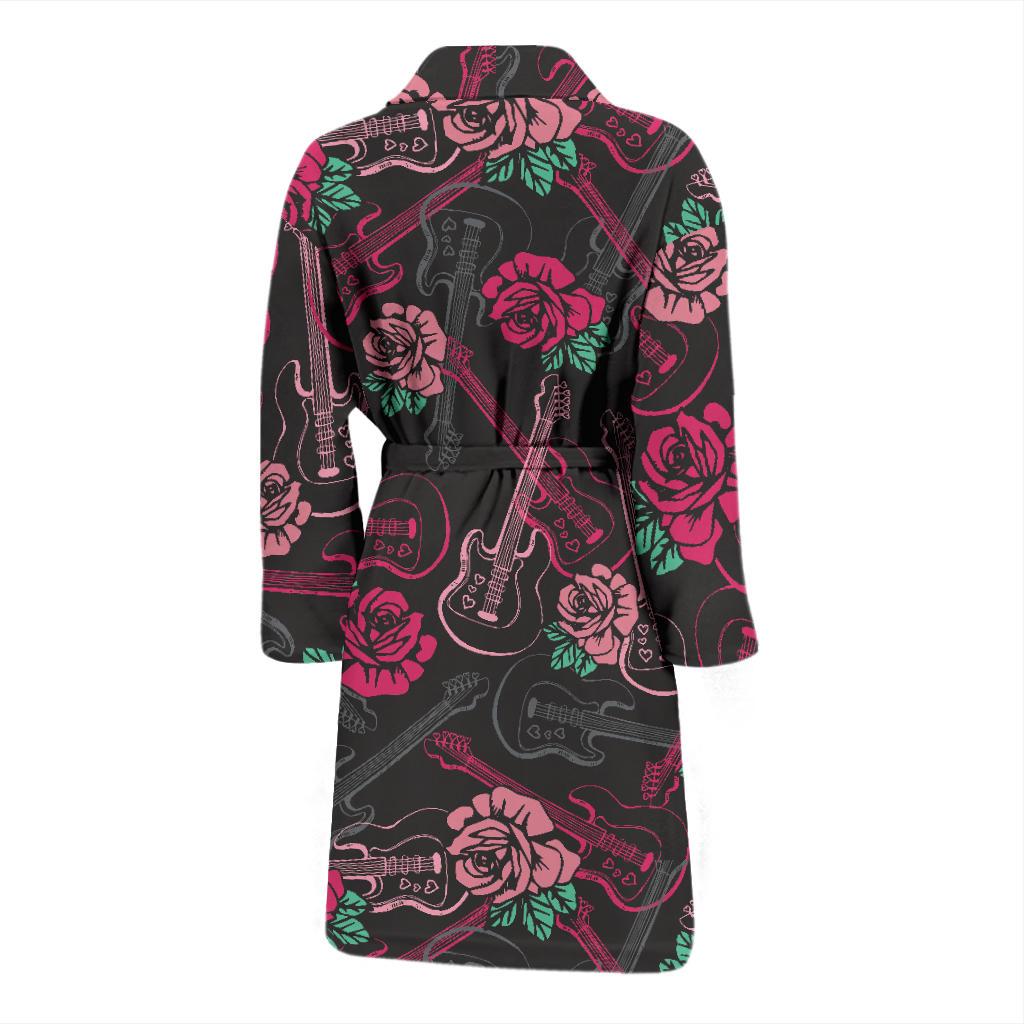 Bass Guitar Pink Rose Pattern Print Design 01 Men Bathrobe-JORJUNE.COM