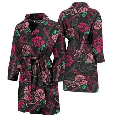 Bass Guitar Pink Rose Pattern Print Design 01 Men Bathrobe-JORJUNE.COM