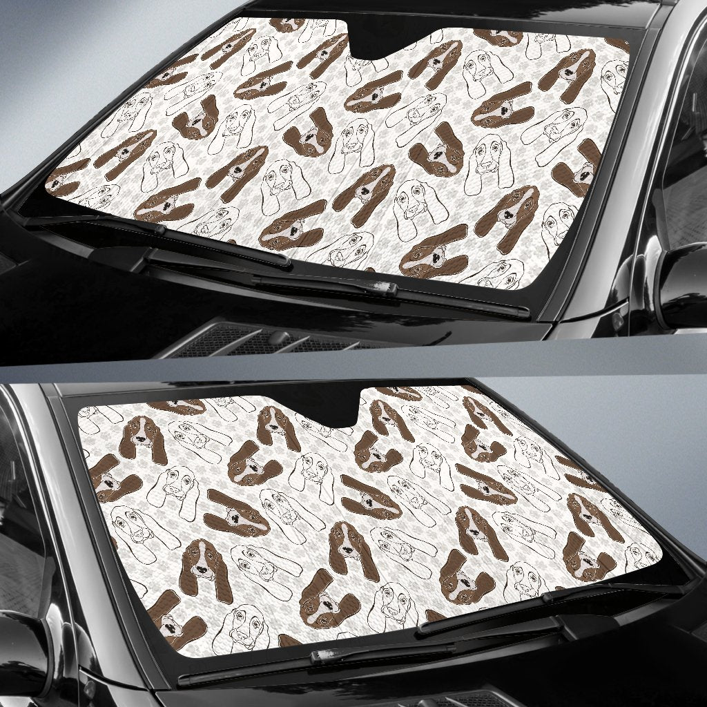 Basset Hound Pattern Print Design 01 Car Sun Shade-JORJUNE.COM