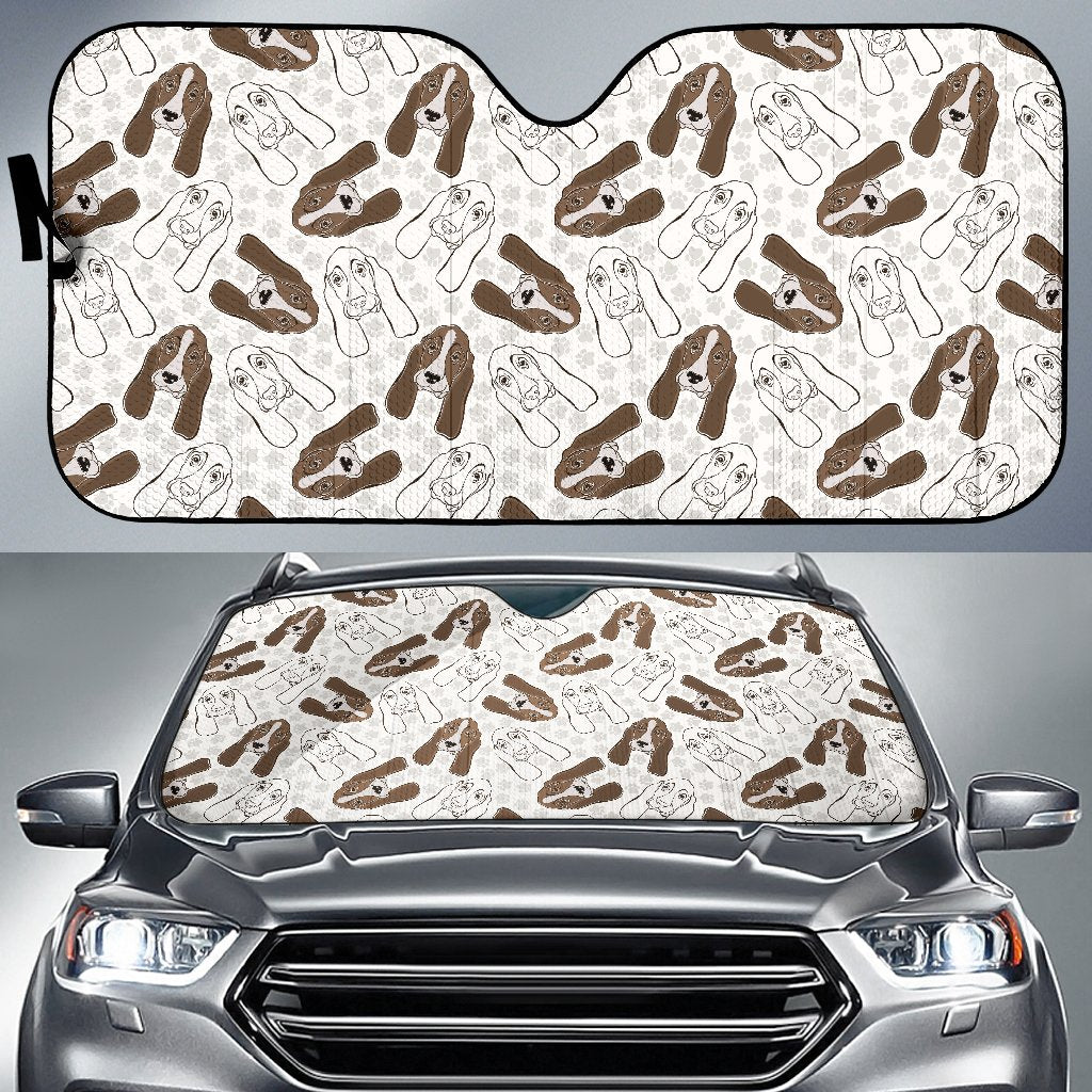 Basset Hound Pattern Print Design 01 Car Sun Shade-JORJUNE.COM