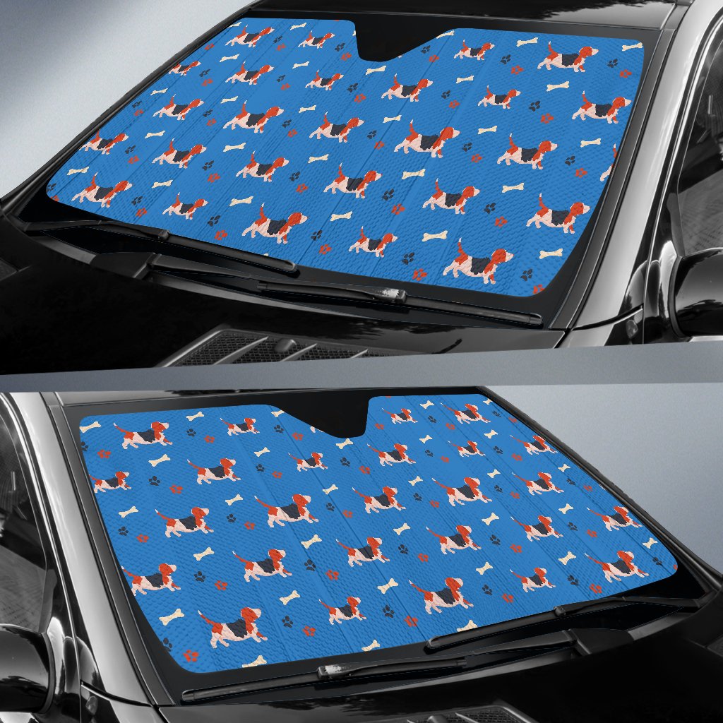 Basset Hound Pattern Print Design 02 Car Sun Shade-JORJUNE.COM