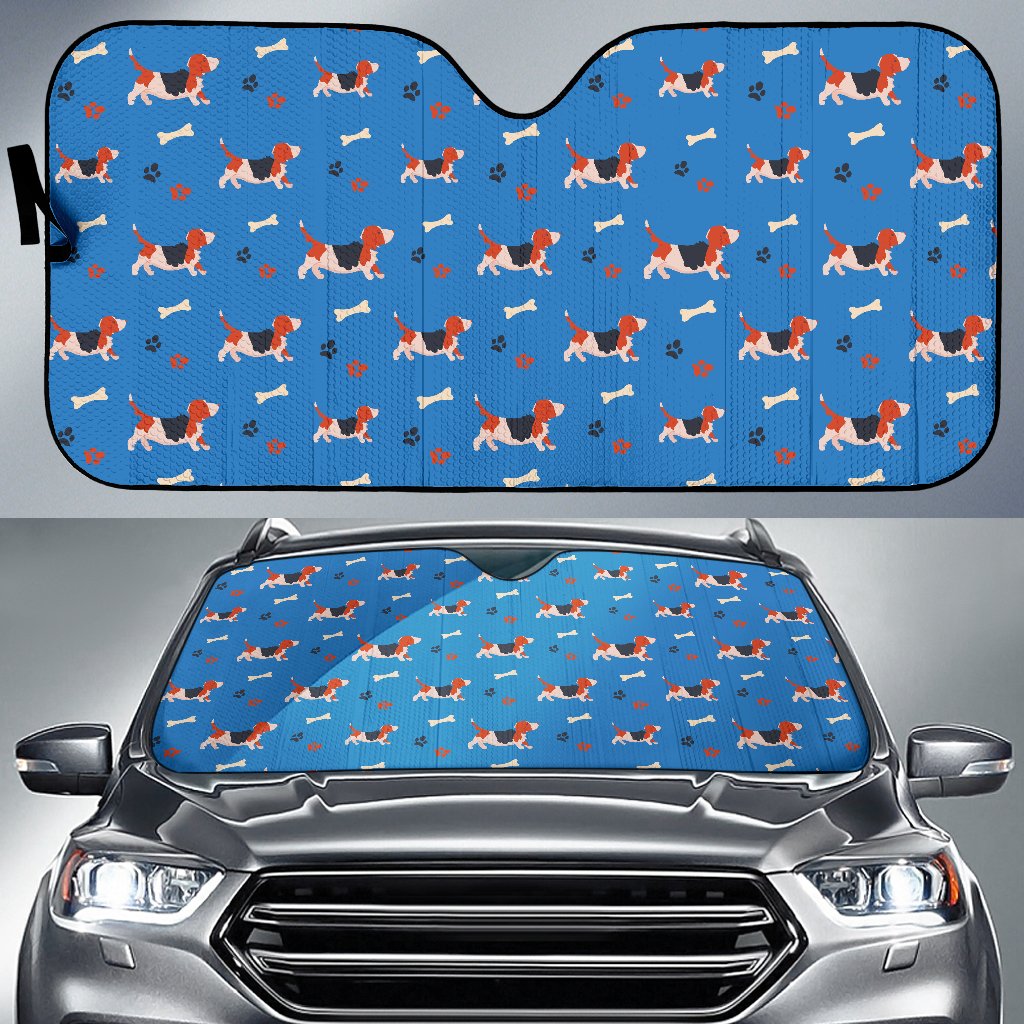 Basset Hound Pattern Print Design 02 Car Sun Shade-JORJUNE.COM