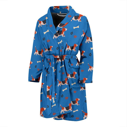 Basset Hound Pattern Print Design 02 Men Bathrobe-JORJUNE.COM