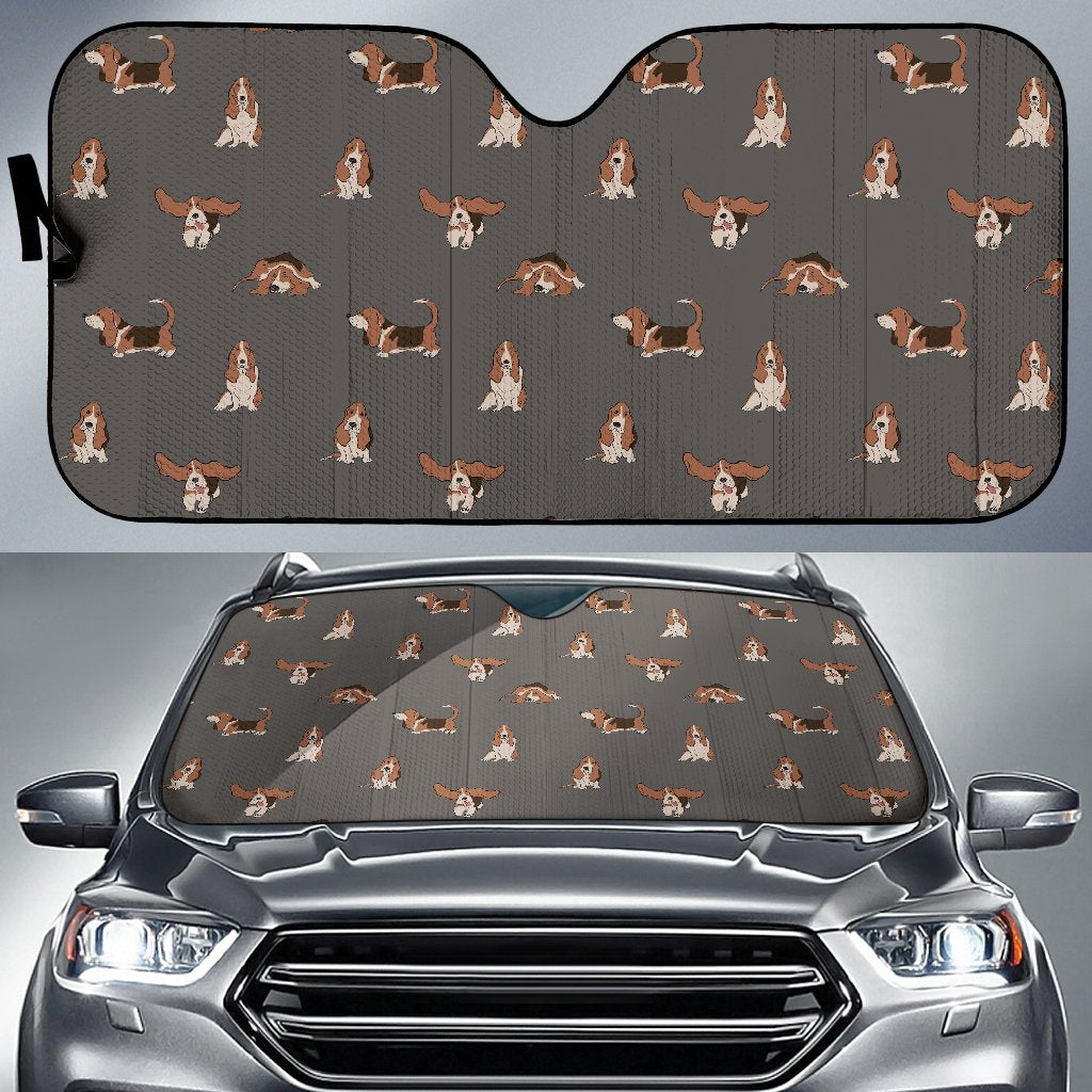 Basset Hound Pattern Print Design 03 Car Sun Shade-JORJUNE.COM