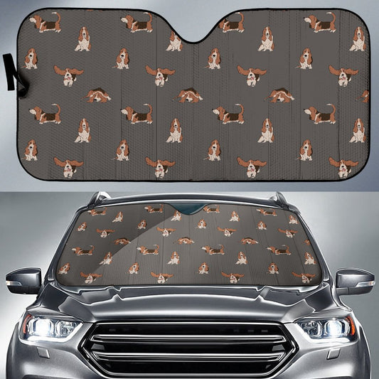 Basset Hound Pattern Print Design 03 Car Sun Shade-JORJUNE.COM
