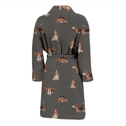 Basset Hound Pattern Print Design 03 Men Bathrobe-JORJUNE.COM