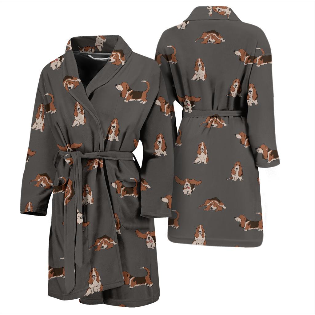Basset Hound Pattern Print Design 03 Men Bathrobe-JORJUNE.COM