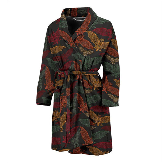 Bat Tribal Pattern Print Design 03 Men Bathrobe-JORJUNE.COM