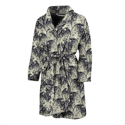 Bat Tribal Pattern Print Design 06 Men Bathrobe-JORJUNE.COM