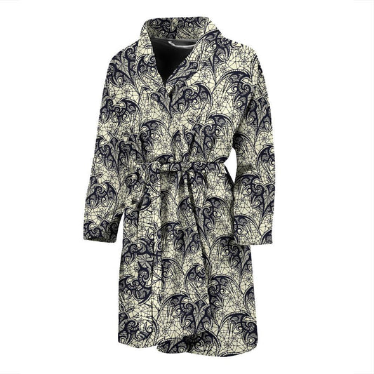 Bat Tribal Pattern Print Design 06 Men Bathrobe-JORJUNE.COM