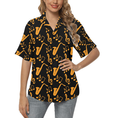 Saxophone Pattern Print Design 02 Women's Hawaiian Shirt