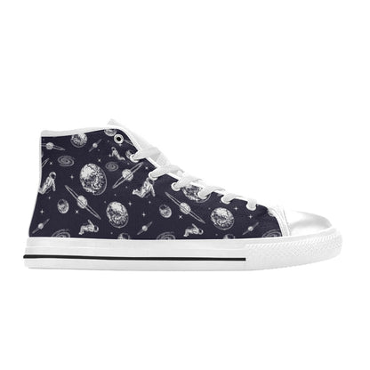 Space Astronaut Print Design LKS302 High Top Women's White Shoes