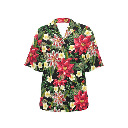 Poinsettia Pattern Print Design POT05 Women's Hawaiian Shirt