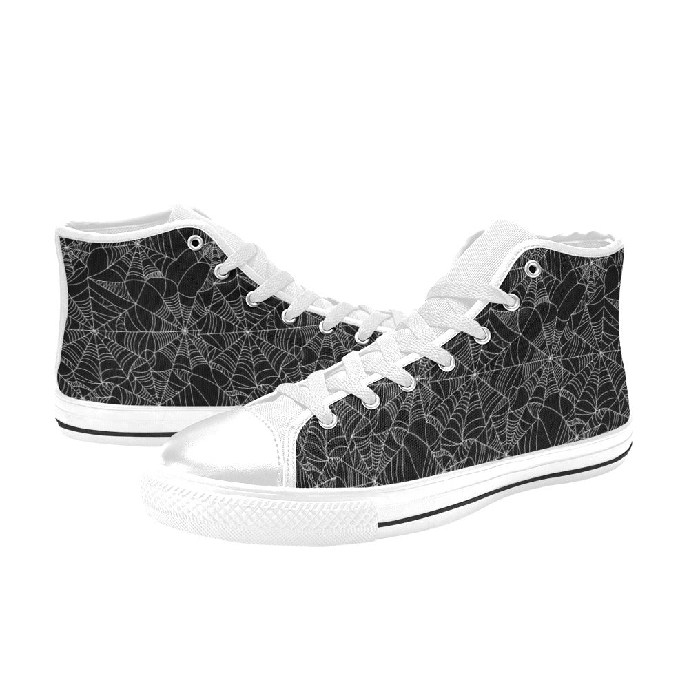 Spider Web Print Design LKS301 High Top Women's White Shoes