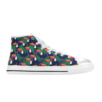 Toucan Print Design LKS302 High Top Women's White Shoes