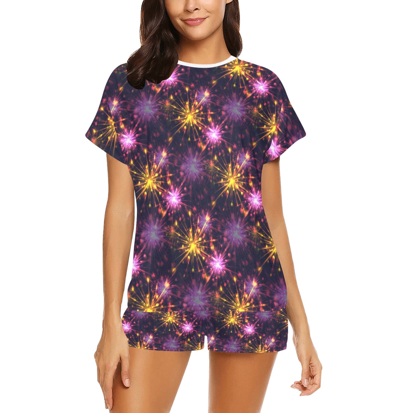 Firework Print Design LKS303 Women's Short Pajama Set