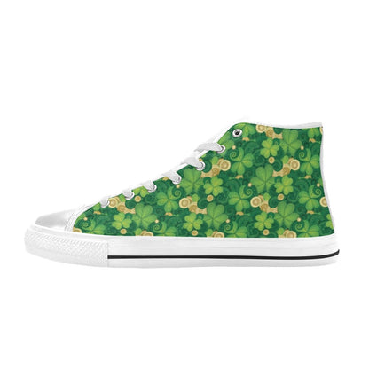 Shamrock Print Design LKS301 High Top Women's White Shoes