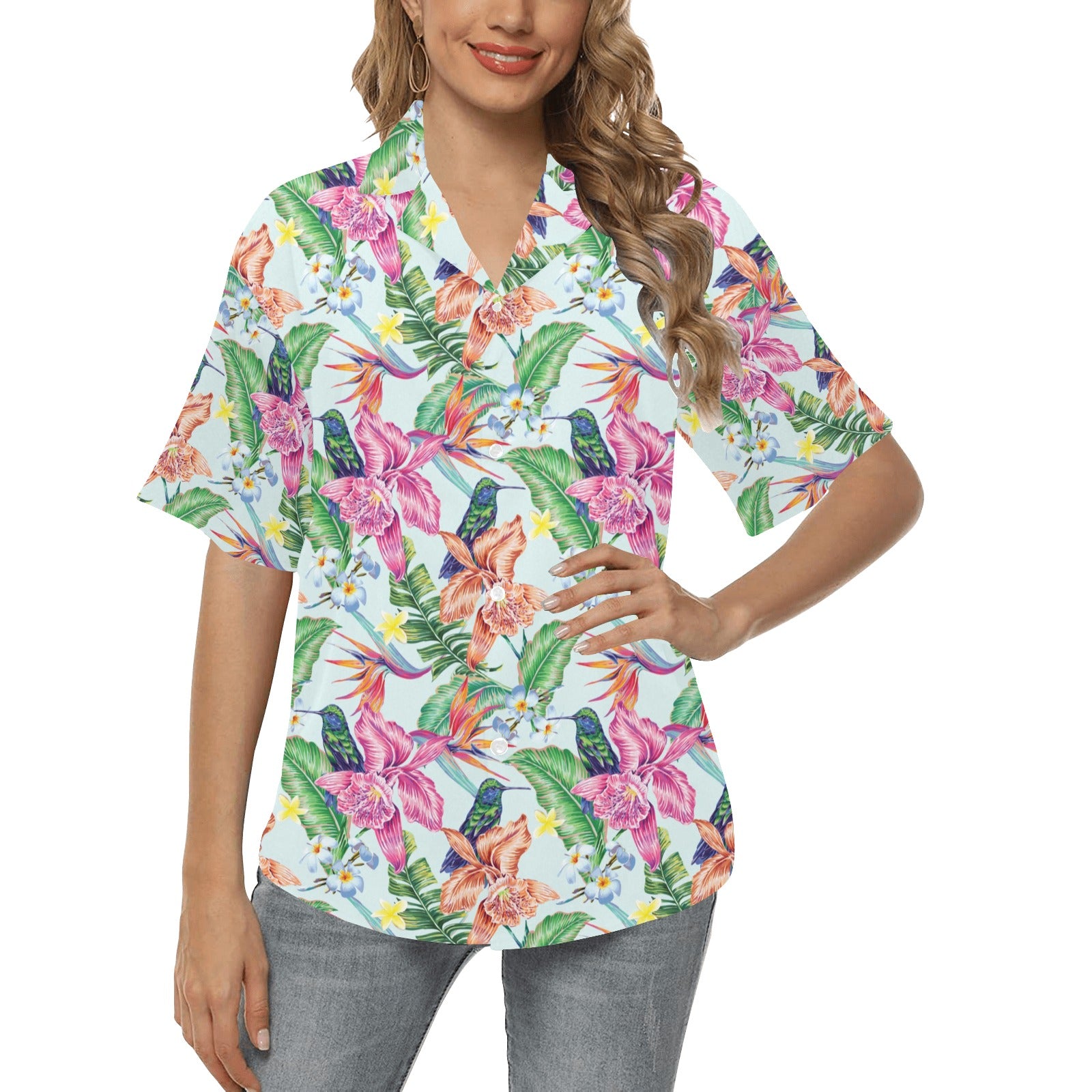 Hummingbird Tropical Pattern Print Design 05 Women's Hawaiian Shirt