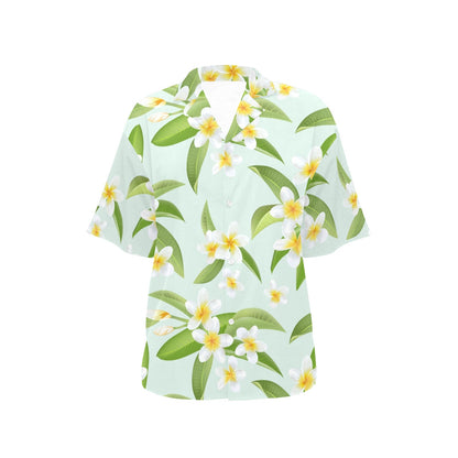 Yellow Plumeria Pattern Print Design PM024 Women's Hawaiian Shirt
