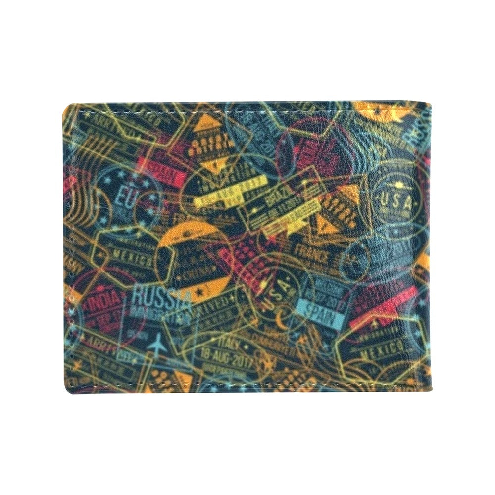 Travel Stamp Colorful Print Design LKS304 Men's ID Card Wallet