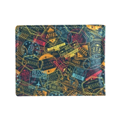 Travel Stamp Colorful Print Design LKS304 Men's ID Card Wallet