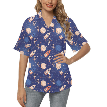 Space Astronaut Rocket Print Design LKS304 Women's Hawaiian Shirt
