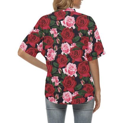 Rose Red Pink Pattern Print Design RO01 Women's Hawaiian Shirt
