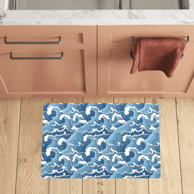 Wave Themed Pattern Print Kitchen Mat