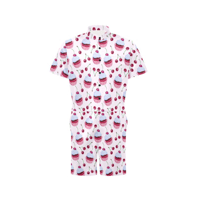 Cherry Cupcake Pink Pattern Men's Romper