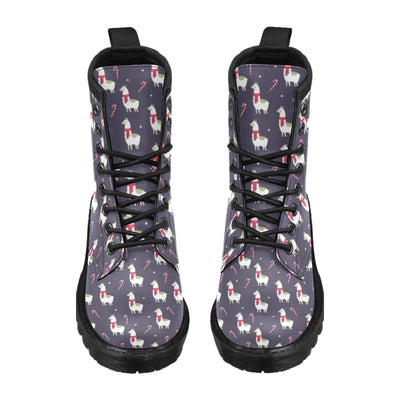 Llama with Candy Cane Themed Print Women's Boots