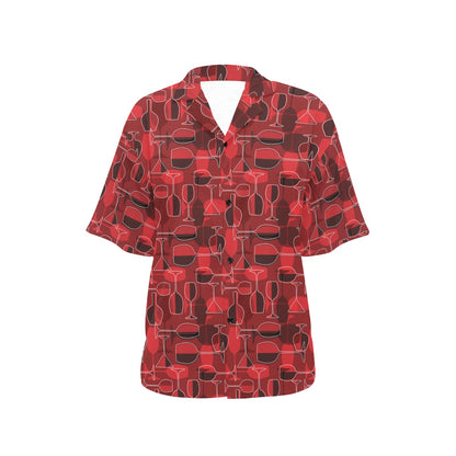 Wine Glass Print Design LKS301 Women's Hawaiian Shirt