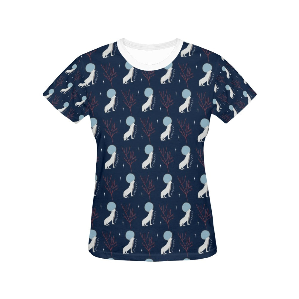 Wolf Moon Print Design LKS304 Women's  T-shirt