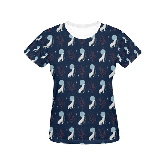 Wolf Moon Print Design LKS304 Women's  T-shirt