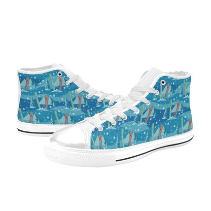Snowboard Print Design LKS301 High Top Women's White Shoes