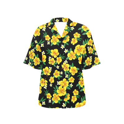 Yellow Hibiscus Pattern Print Design HB08 Women's Hawaiian Shirt