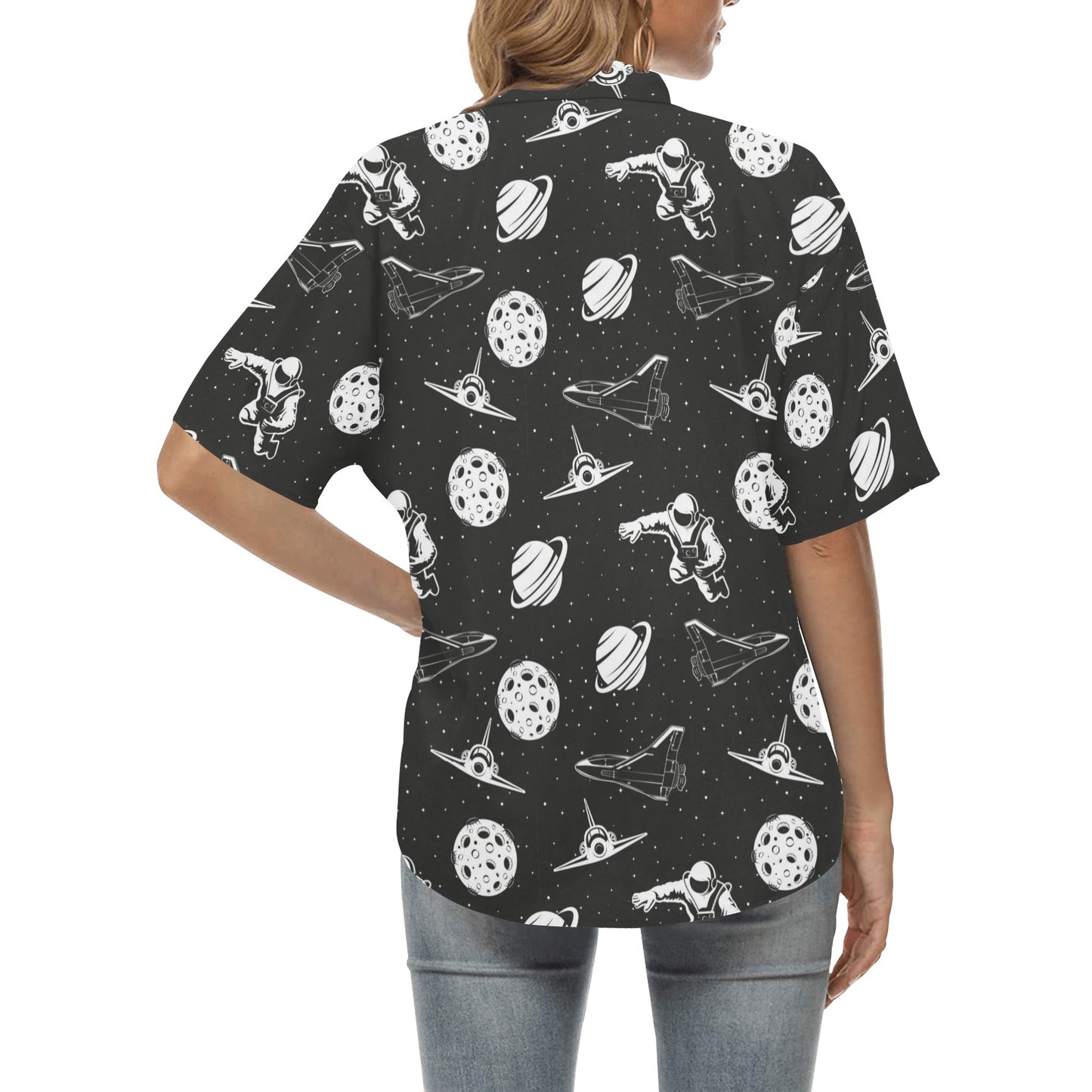 Space Astronauts Print Women's Hawaiian Shirt