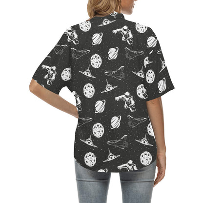Space Astronauts Print Women's Hawaiian Shirt