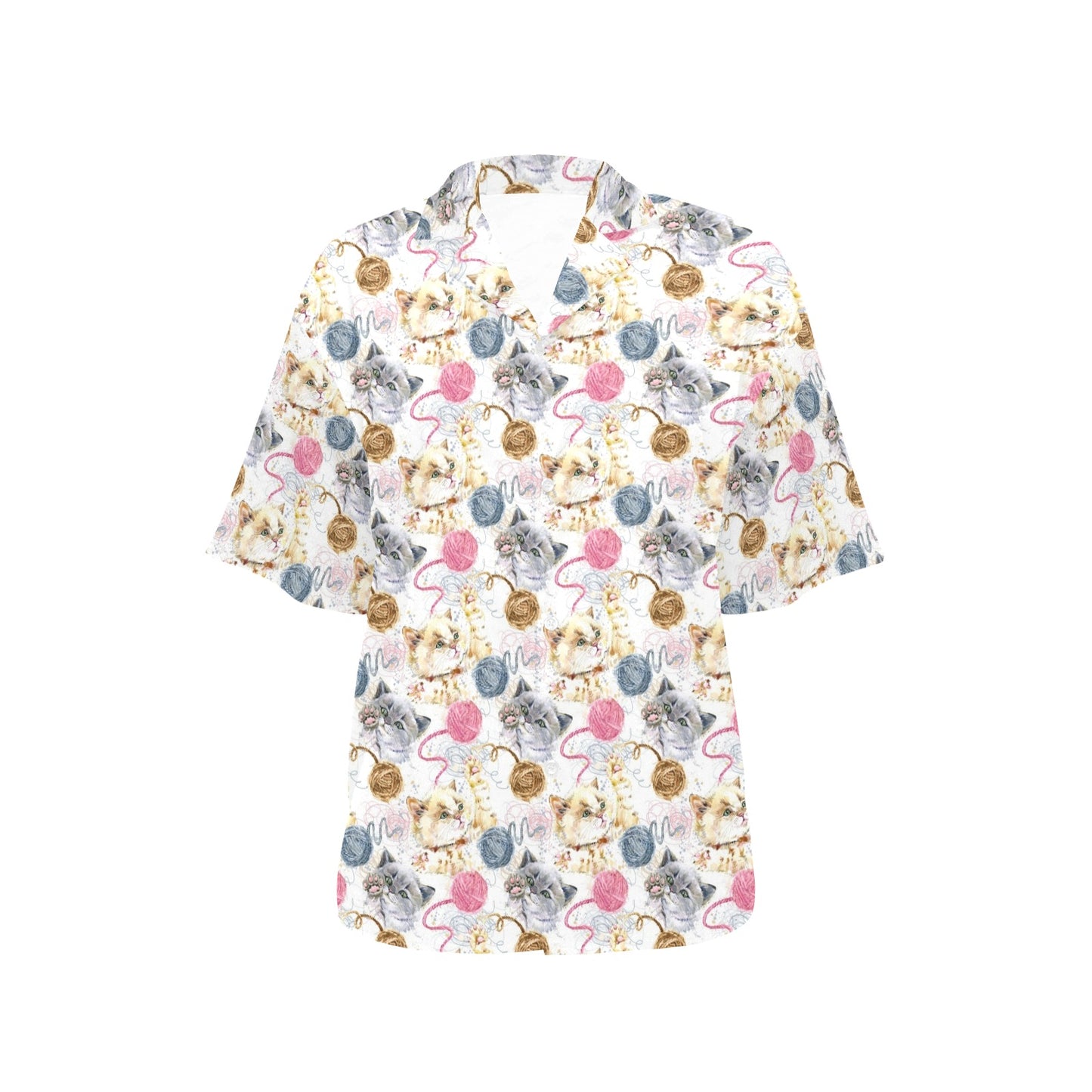 Cat Playing Yarn Pattern Print Design 07 Women's Hawaiian Shirt