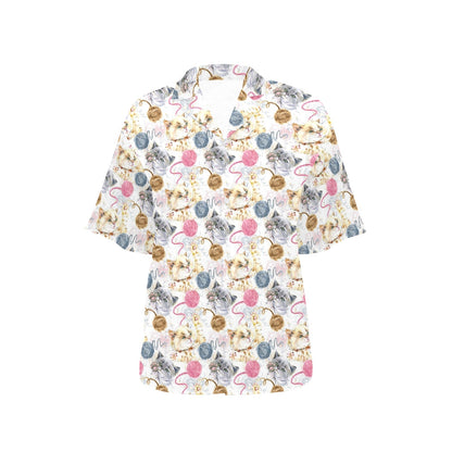 Cat Playing Yarn Pattern Print Design 07 Women's Hawaiian Shirt